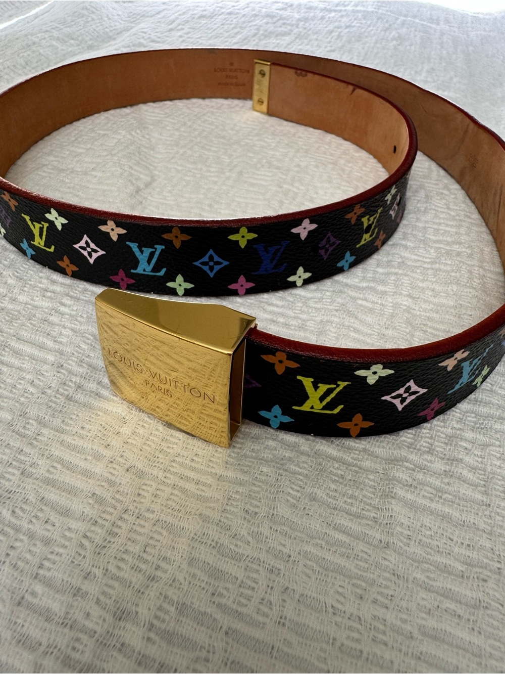 Louis Vuitton Murakami Black Multicolor Monogram Belt w/Gold Buckle